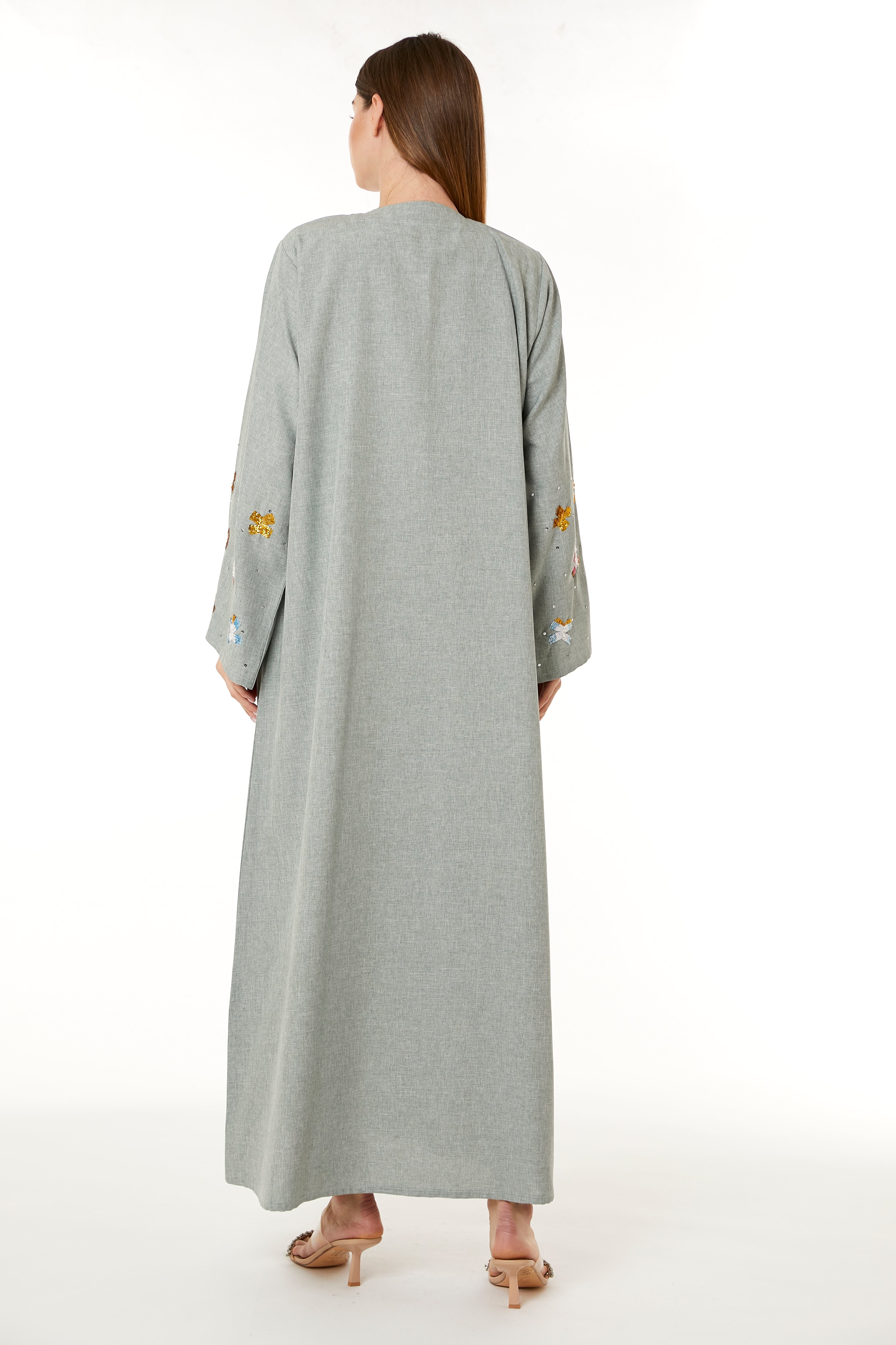 MOiSTREET Grey Melange Embroidered Abaya