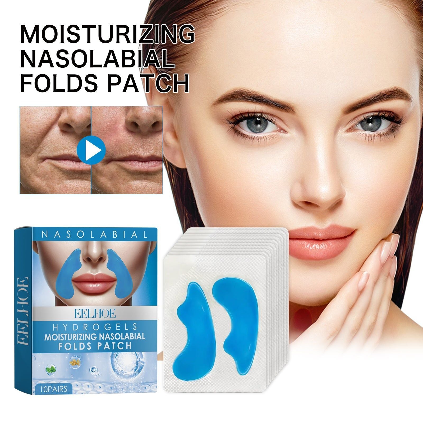 Anti-Wrinkle Nasolabial Patches, Hydrating, Firming, Youthful Skin ,10pairs