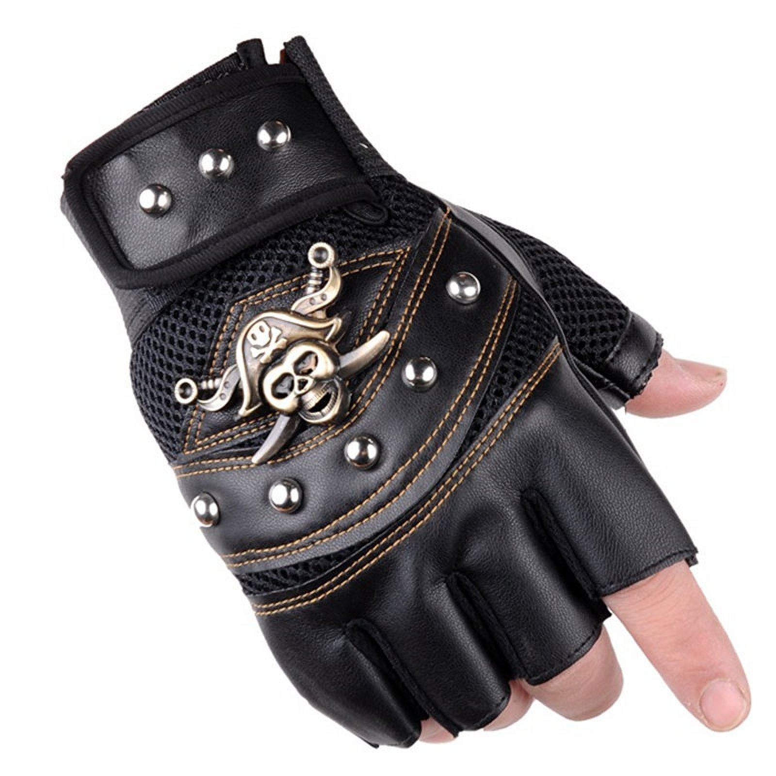 Men Motorcycle Riding Gloves Steampunk Gothic Gloves Vintage Fingerless Mittens