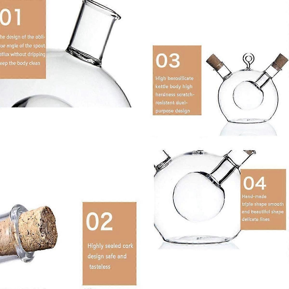 Olive Oil And Vinegar Dispenser 2 In 1 Kitchen Glass Bottle Oil And Vinegar Bottle With Cork Stopper zxin