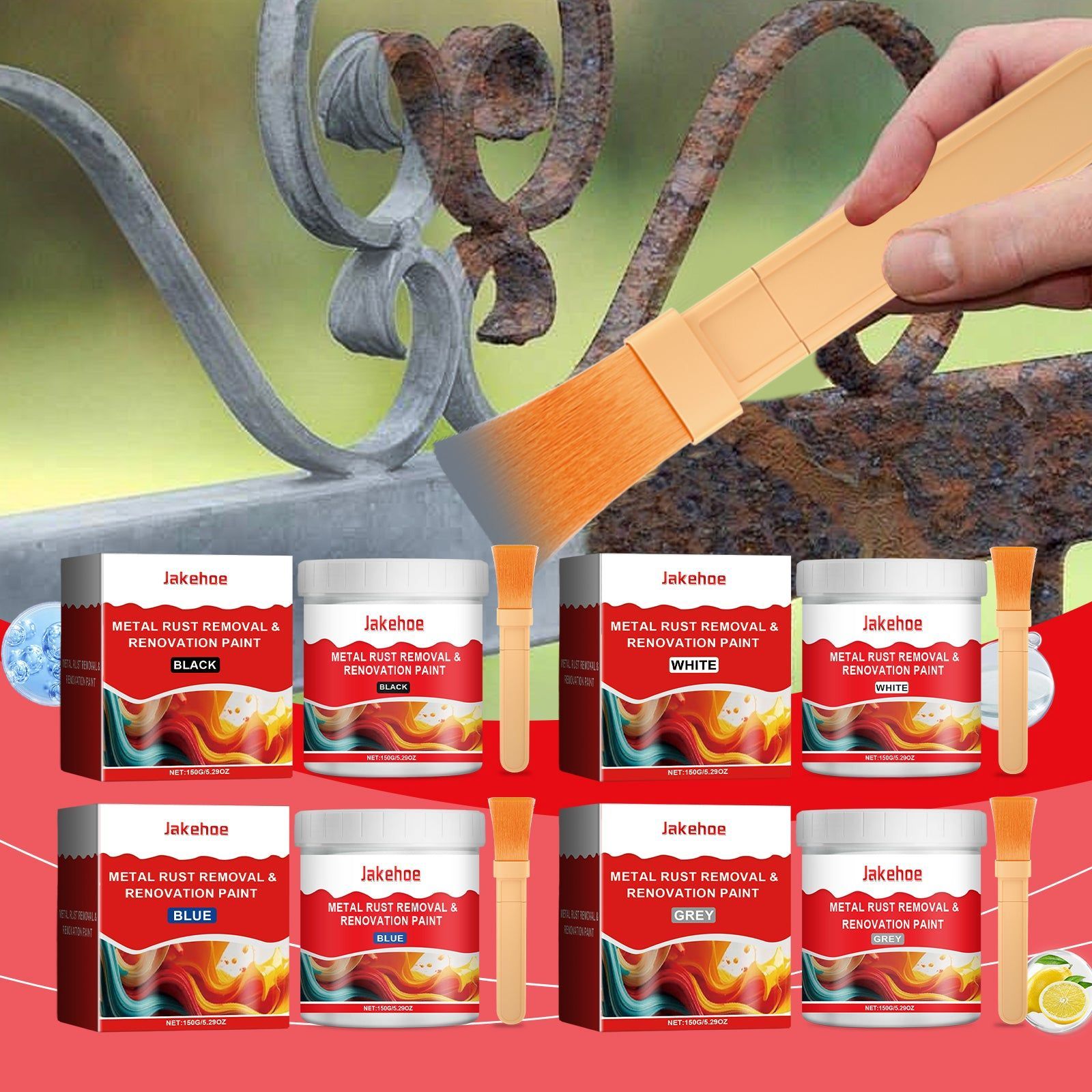 Water-Based Anti-Rust Paint, Waterproof Metal Primer, Rust Protection, Eco-Friendly, Multi-Color ,1 set (grey/white/blue/black)
