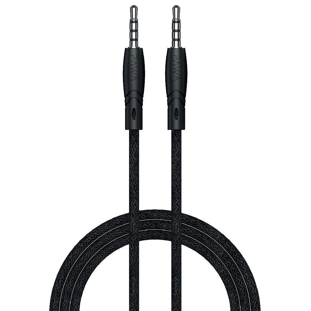 Pawa Nylon Braided 3.5mm AUX Audio Cable, 1.2M (4ft), Durable Copper Core, Black
