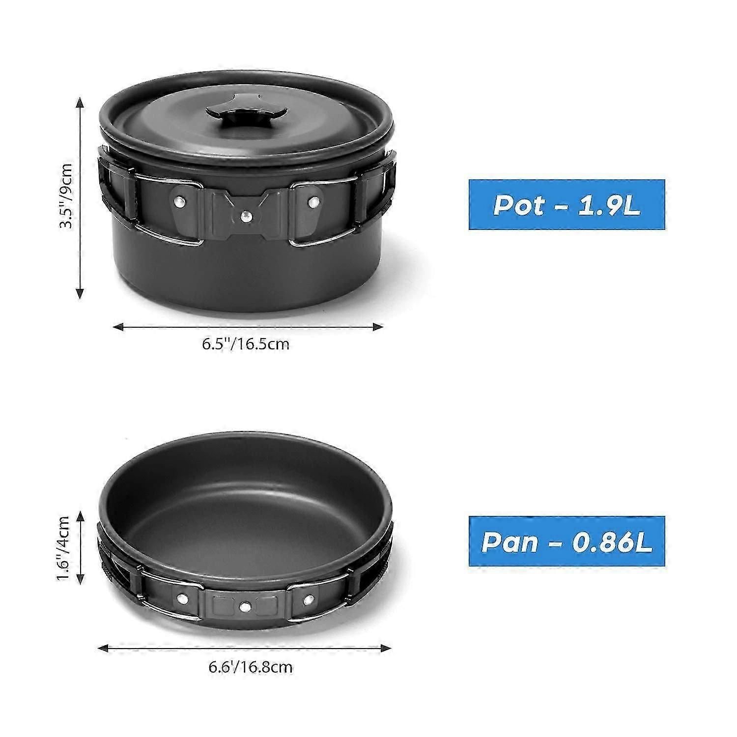 Camping Cookware Kit With Folding Camping Stove Suit, Non-stick Pot Pan Kettle Set For Outdoor Cooking And Picnic For 2 People