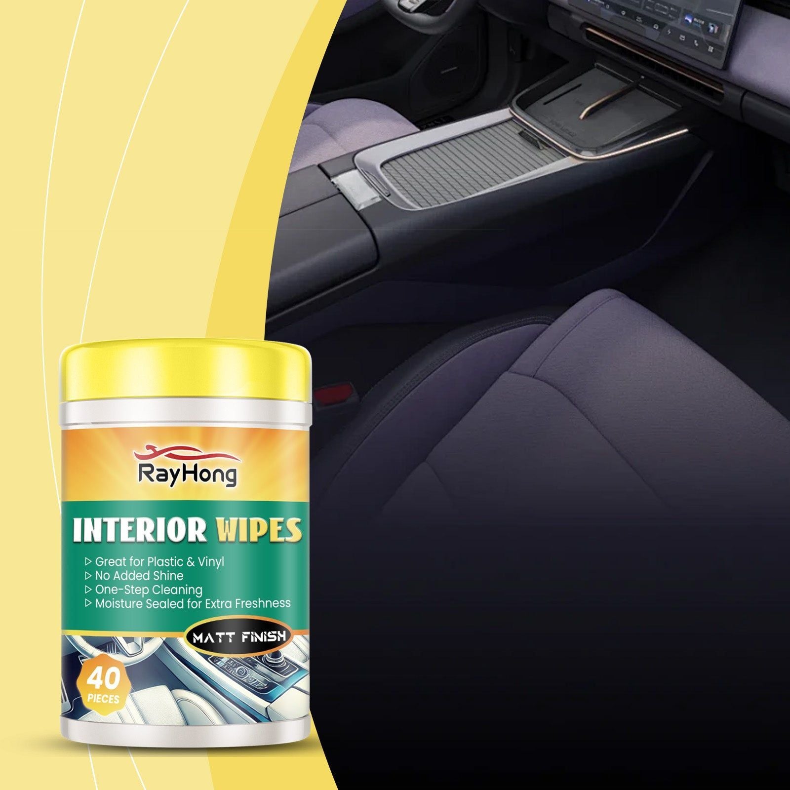 Car Cleaning Wipes, Stain & Oil Remover, Interior Brightening, Portable, Easy to Use ,40pieces