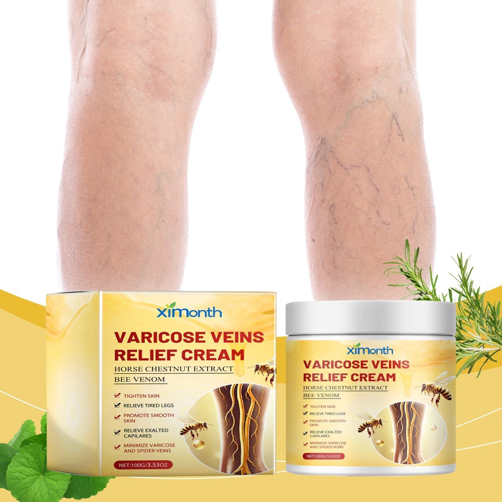 Bee Venom Vein Repair Cream, Leg Fatigue Relief, Circulation Boost, Natural Plant Extracts ,100g