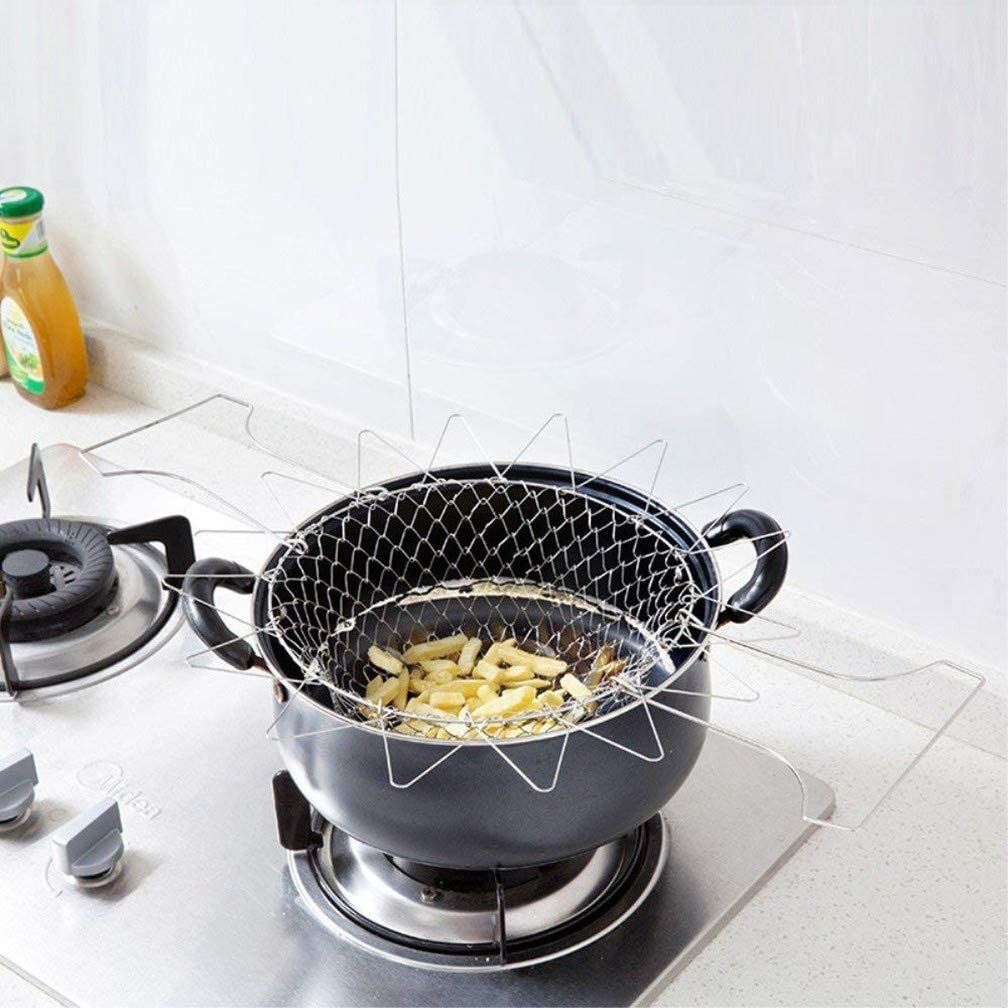 Foldable Frying Basket Stainless Steel Extendable Drain Rack Kitchen Utensil Cooking Net
