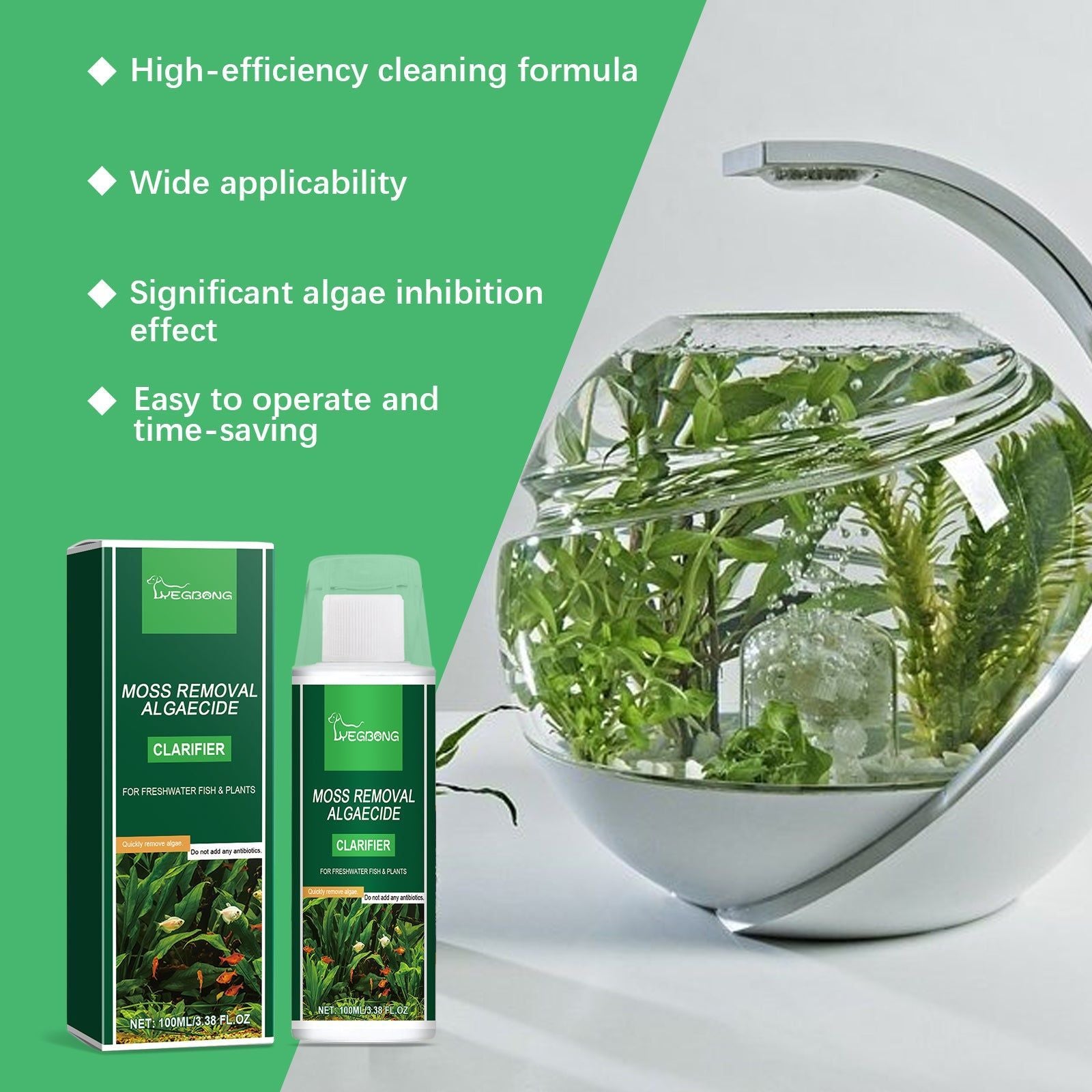 Algae Removal Powder, Fast Fish Tank Algae Cleaner, Eco-Friendly Water Clarifier ,100ml+ measuring cup *1