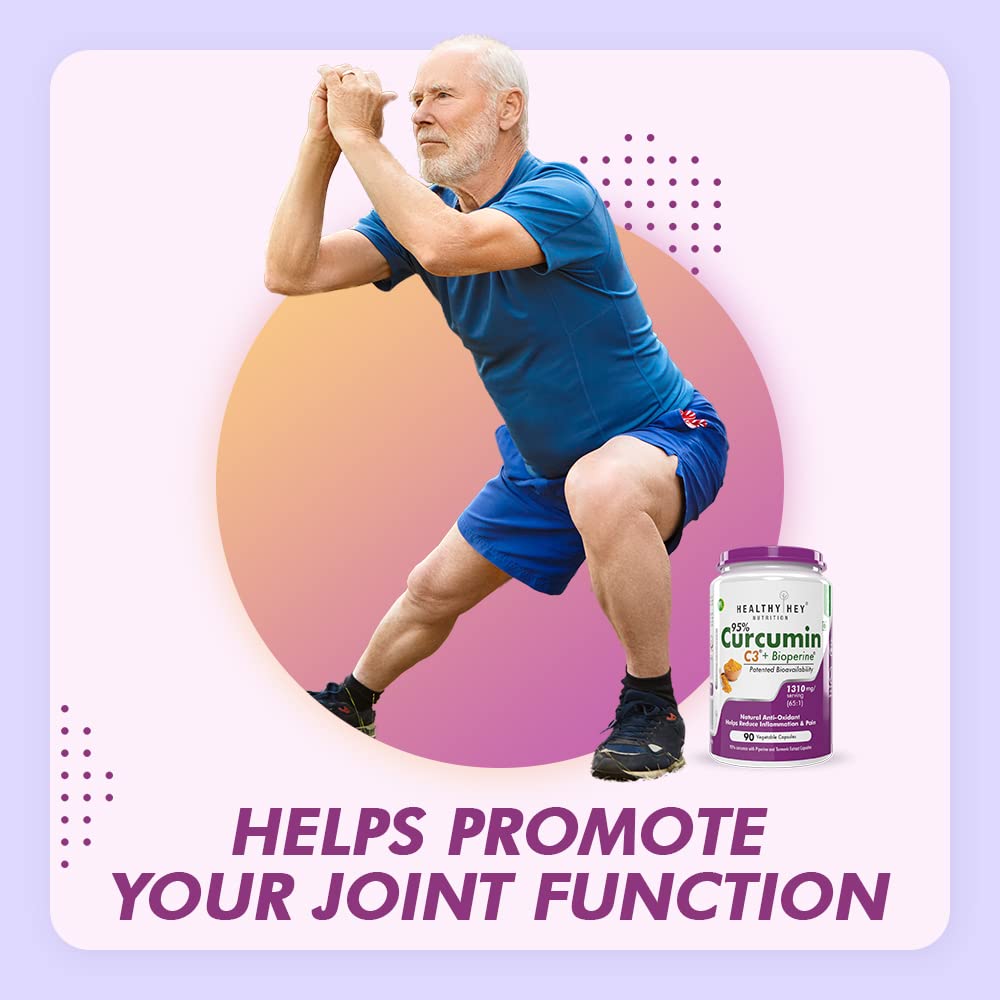 HealthyHeyCurcumin with Bioperine 1310mg (Ultra Pure) | Organic Turmeric, 90 Vegetable Capsules with Piperine