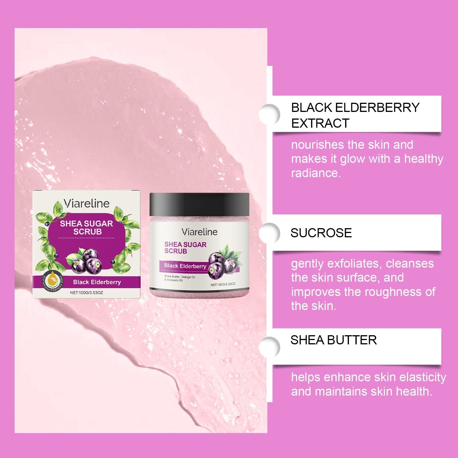 Black Elderberry Body Scrub, Deep Cleansing, Brightening, Moisturizing, Natural Exfoliant ,100g