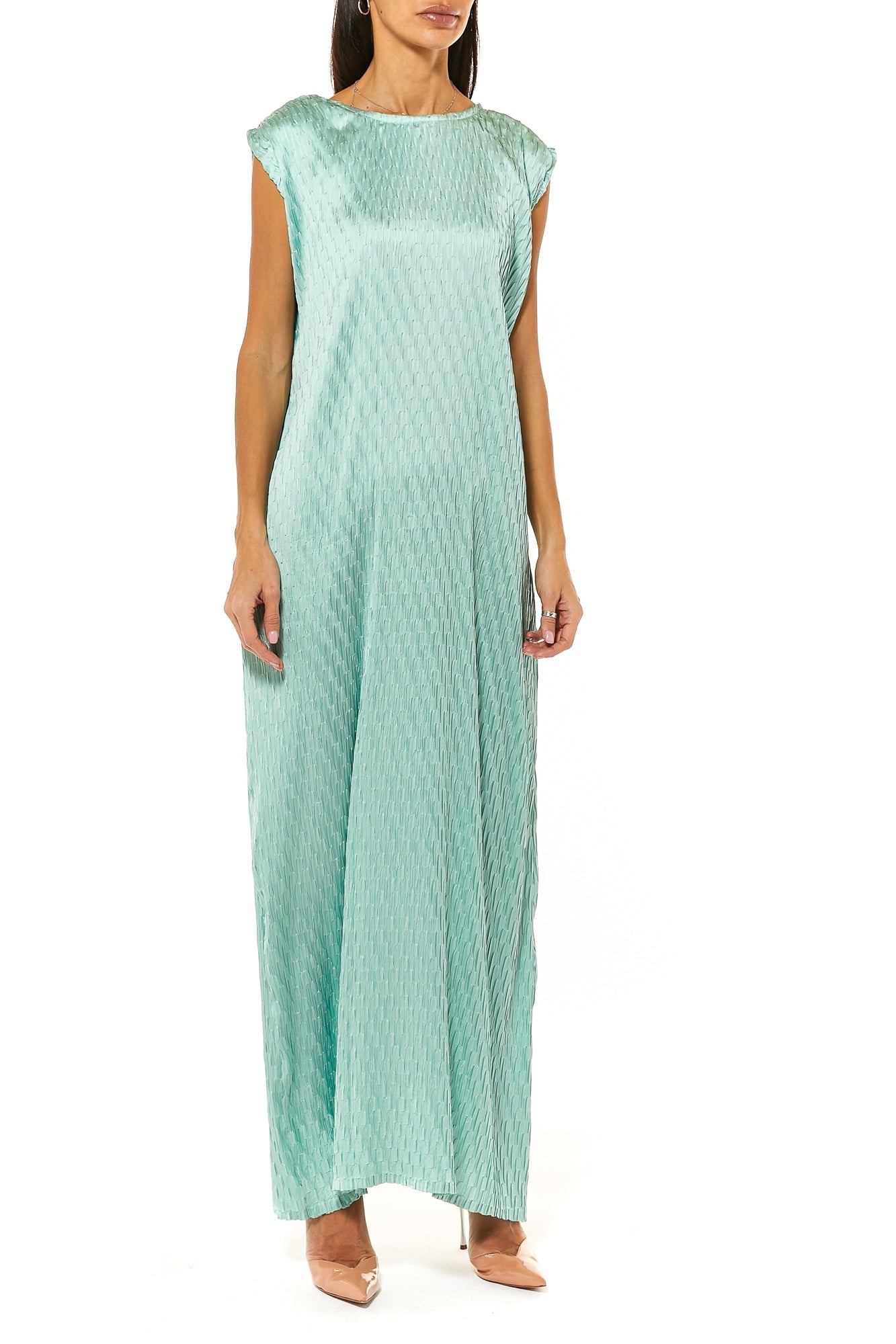 MOiSTREET Sea Green Pleated Armani Silk Under Dress