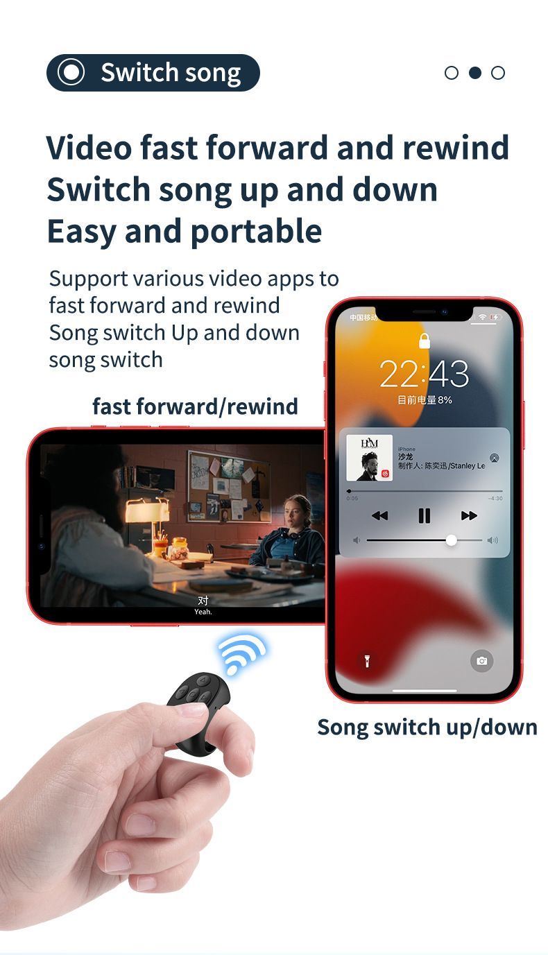 Ring Remote Control Bluetooth Fingertip Shutter Page Turner Video Controlle
