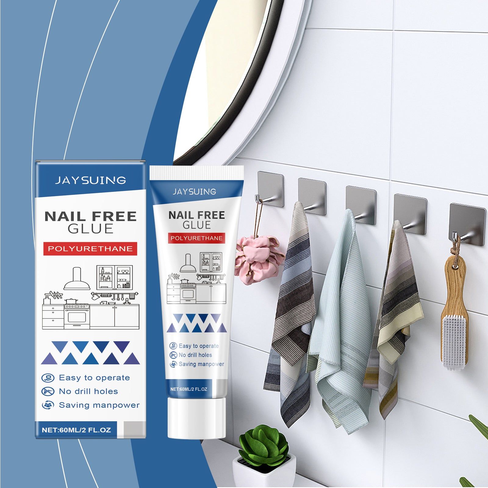 Strong Nail Free Glue for Home, Metal, Ceramic, Plastic, Fast Bonding, Durable ,60ml