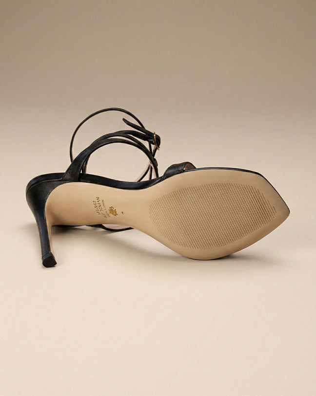 Stuart Weitzman Ellsie Black Strappy Leather Stiletto Sandals