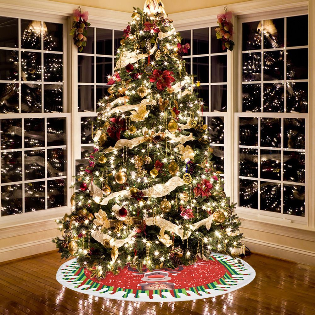 Christmas Tree Skirt Elk Santa Snowman Pattern Tree Mat Xmas Home Party Decoration