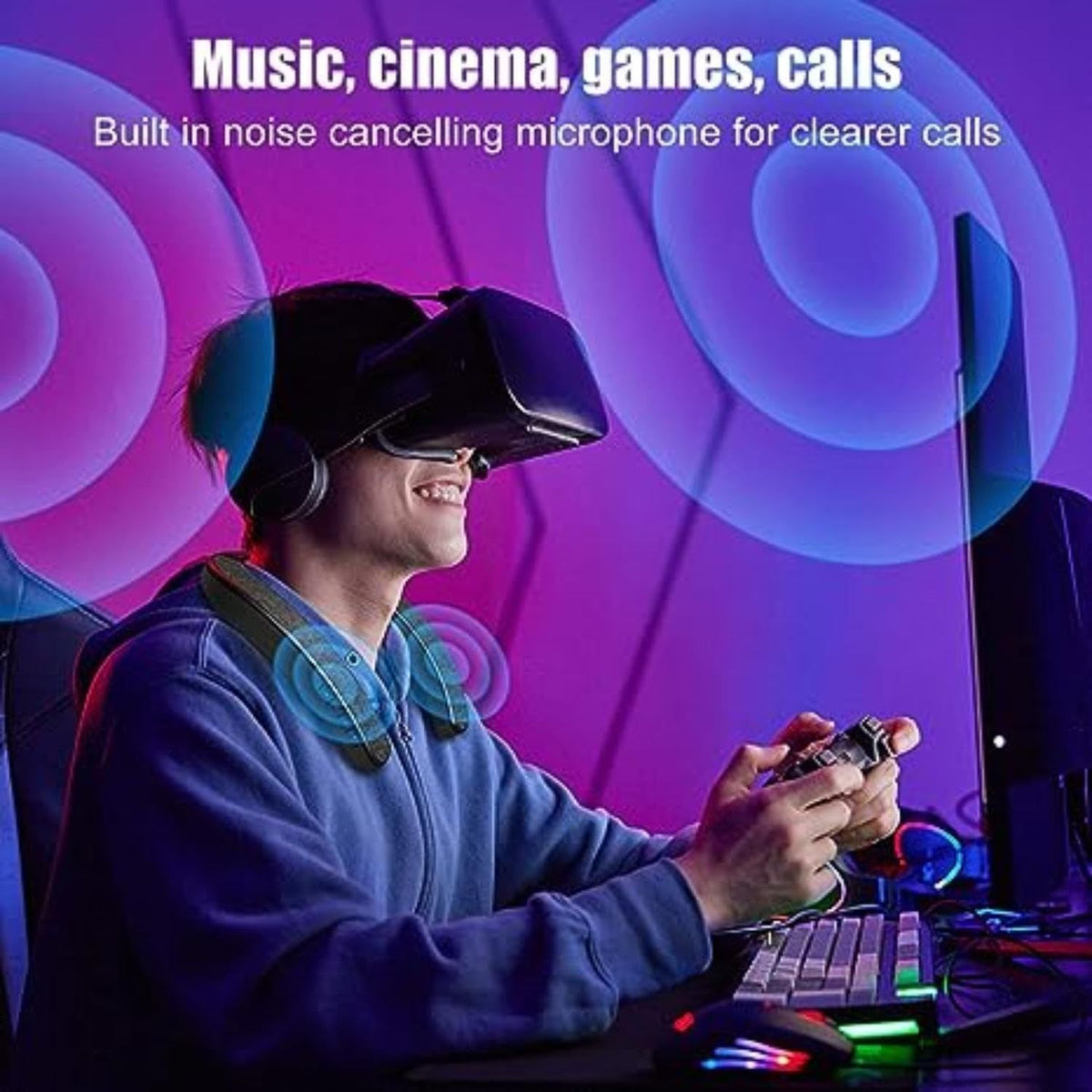 Neck Speaker Bluetooth 5.3 Built-in Mic Wearable Neckband Speakers 3D Stereo Surround Sound