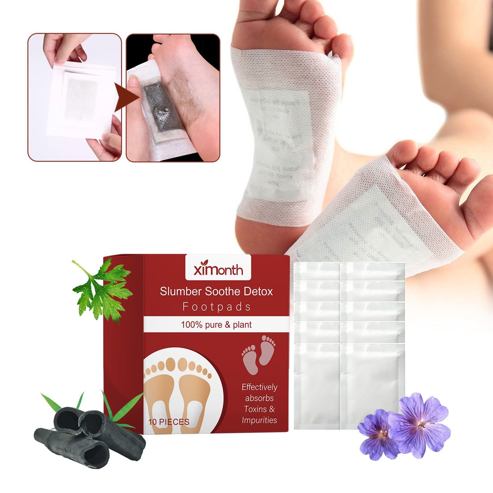 Bamboo Charcoal Foot Patch for Detox, Relaxation, Better Sleep, Foot Care ,10pieces