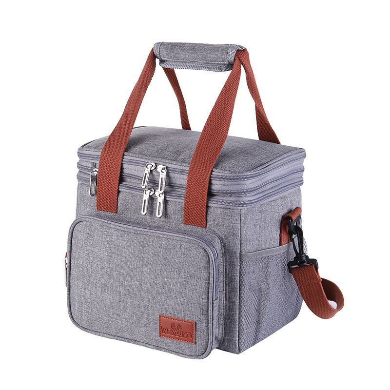 Double Layer Insulated Lunch Bag Large Capacity with Shoulder Strap