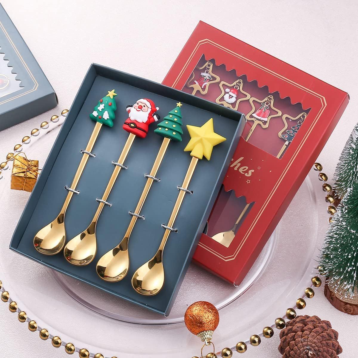 4Pcs Stainless Steel Christmas Spoon Gift Set Dessert Spoon Tableware Set