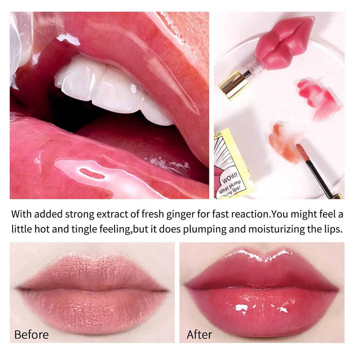 Lip Gloss Ginger Mint Lip Plumping Liquid Lip Color Moisturizing Lip Enhancer Lip Balm