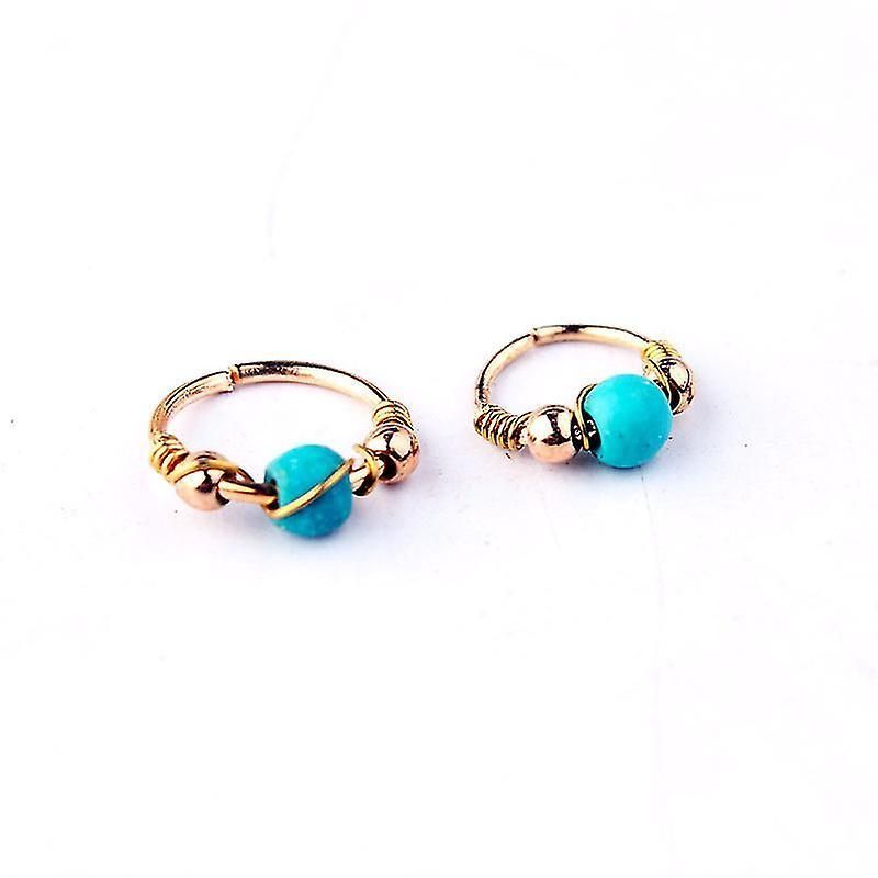 Stainless Steel Nose Piercing Ring Imitation Turquoise Wire Nose Rings Hoop Nose Earring10pcs