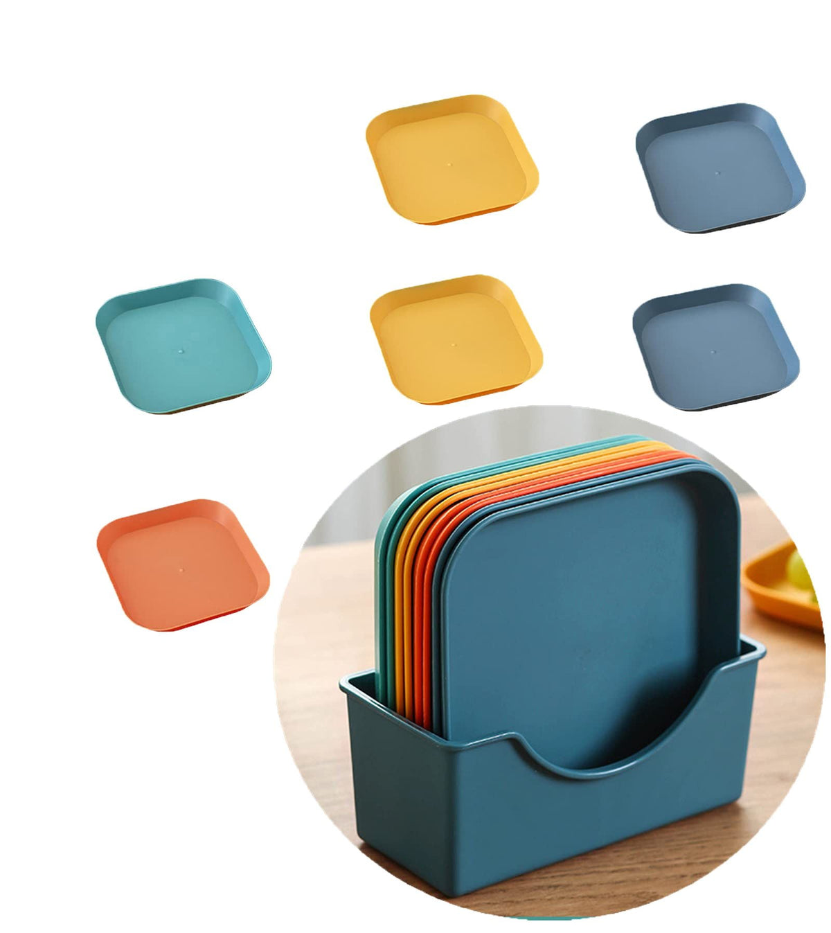6pcs Appetizer Plates Dessert Plates Salad Fruit Household Dinnerware With Storage Rack