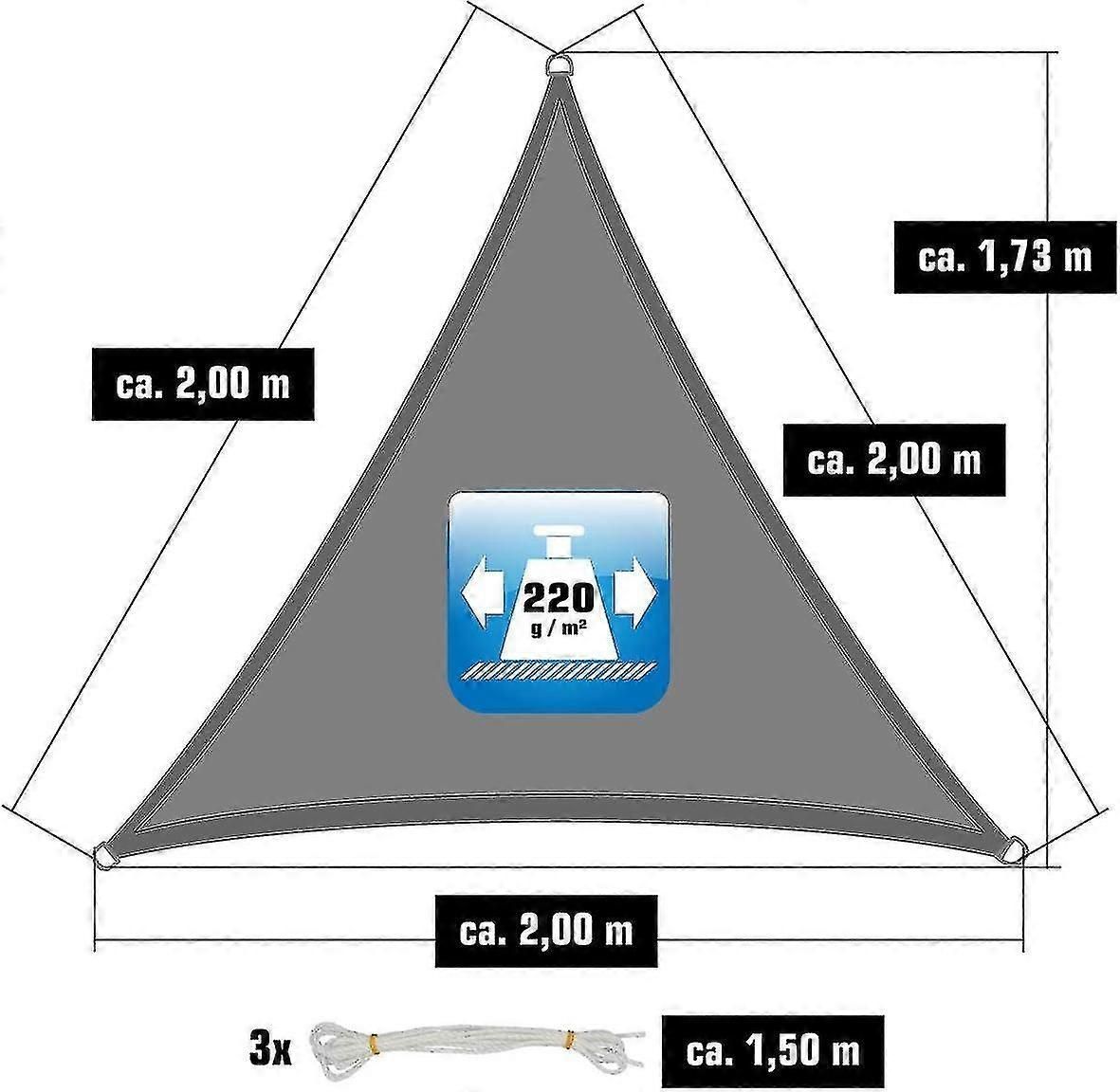 2x2x2 M Hdpe Triangle Solar Protection - Balcony Garden Cover Gray zxin