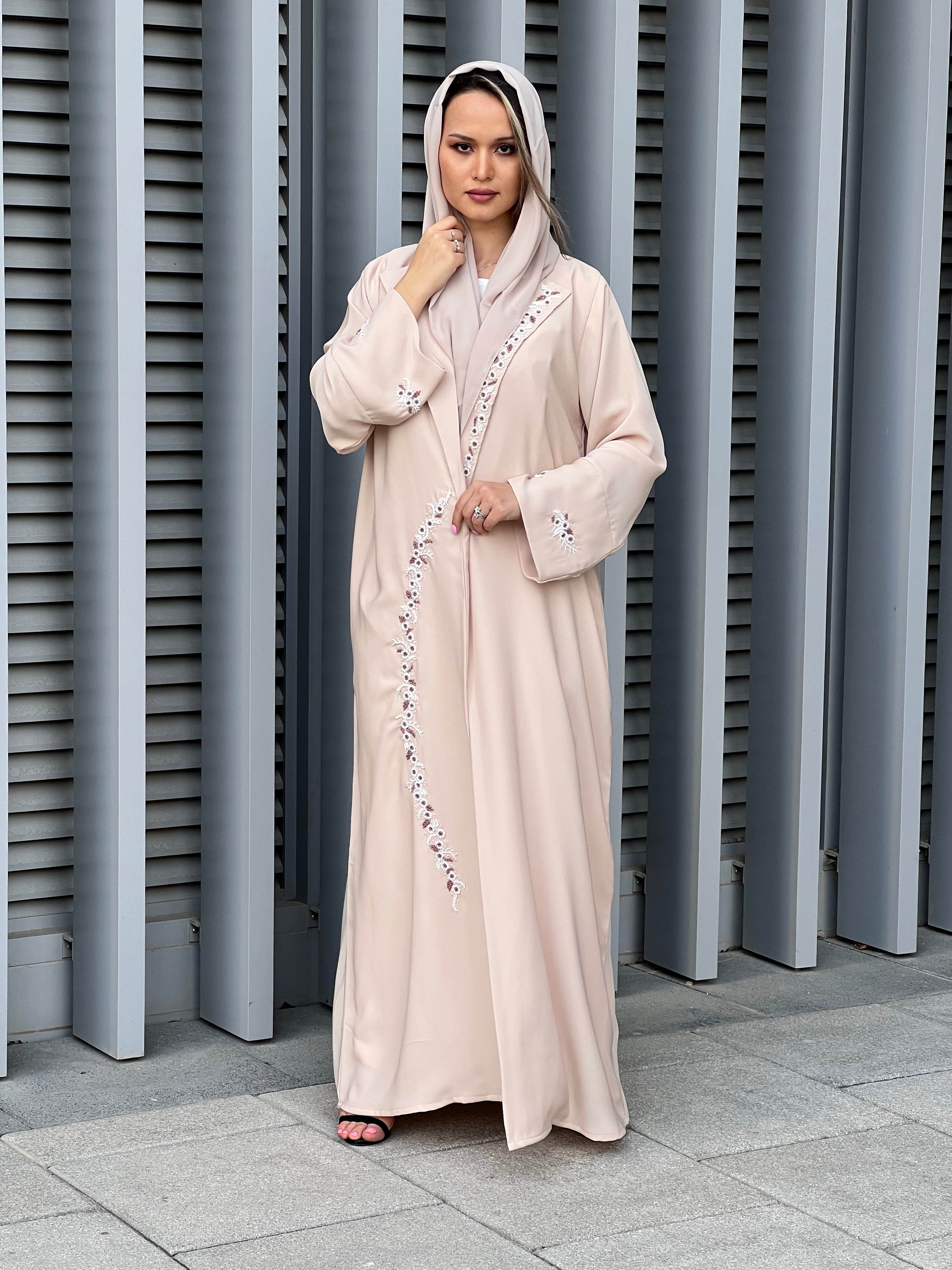 MOiSTREET Beige Korean Nada Embroidery Abaya