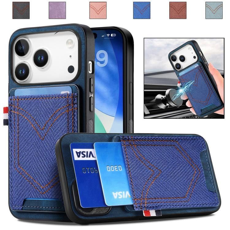 For iPhone 18 Pro Max / iPhone 17 Pro Max Denim Texture Leather Skin Phone Case with Card Slot