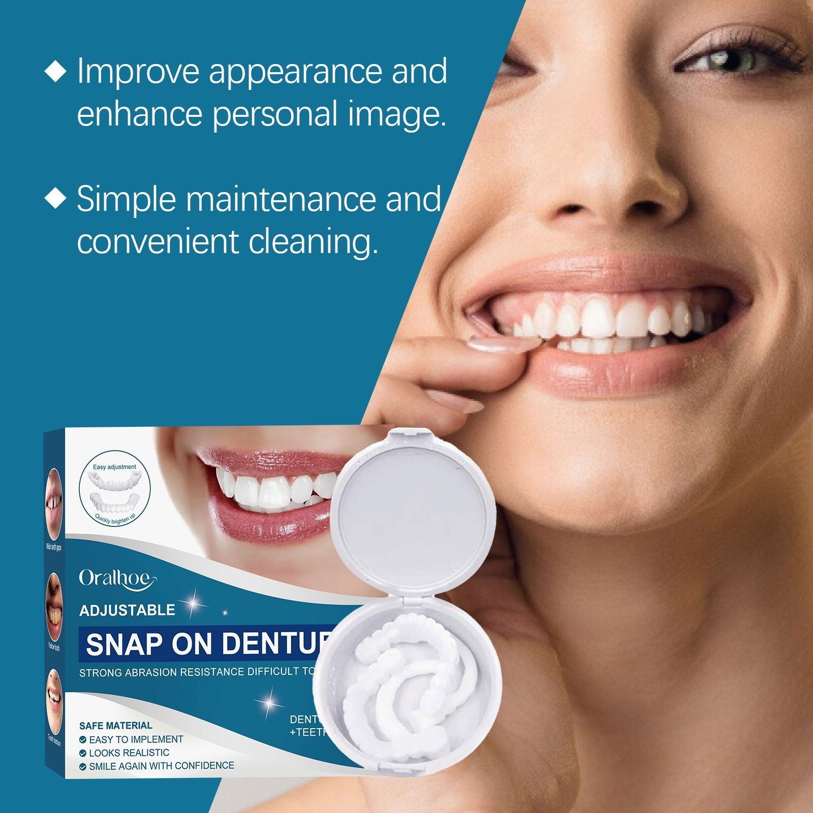 Adjustable Snap-On Denture, Natural Fit, Instant Smile Enhancement, Comfortable Materials ,1set