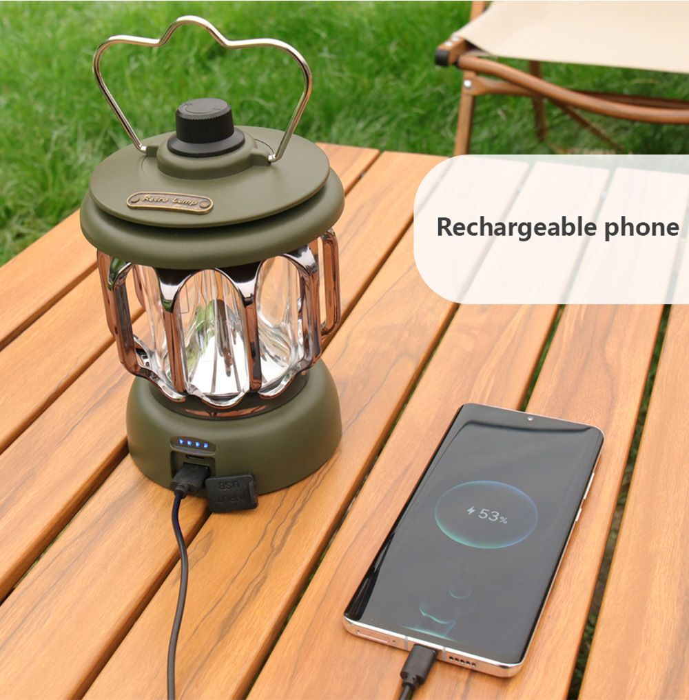 Retro Camping Lantern Portable Rechargeable Camping Lamp Emergency Light Torch