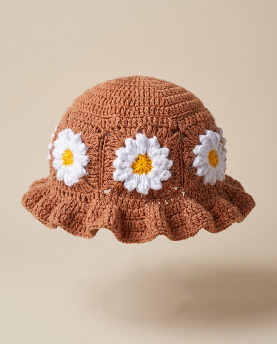 Hush and Stitch Light Brown Daisy Bucket Hat