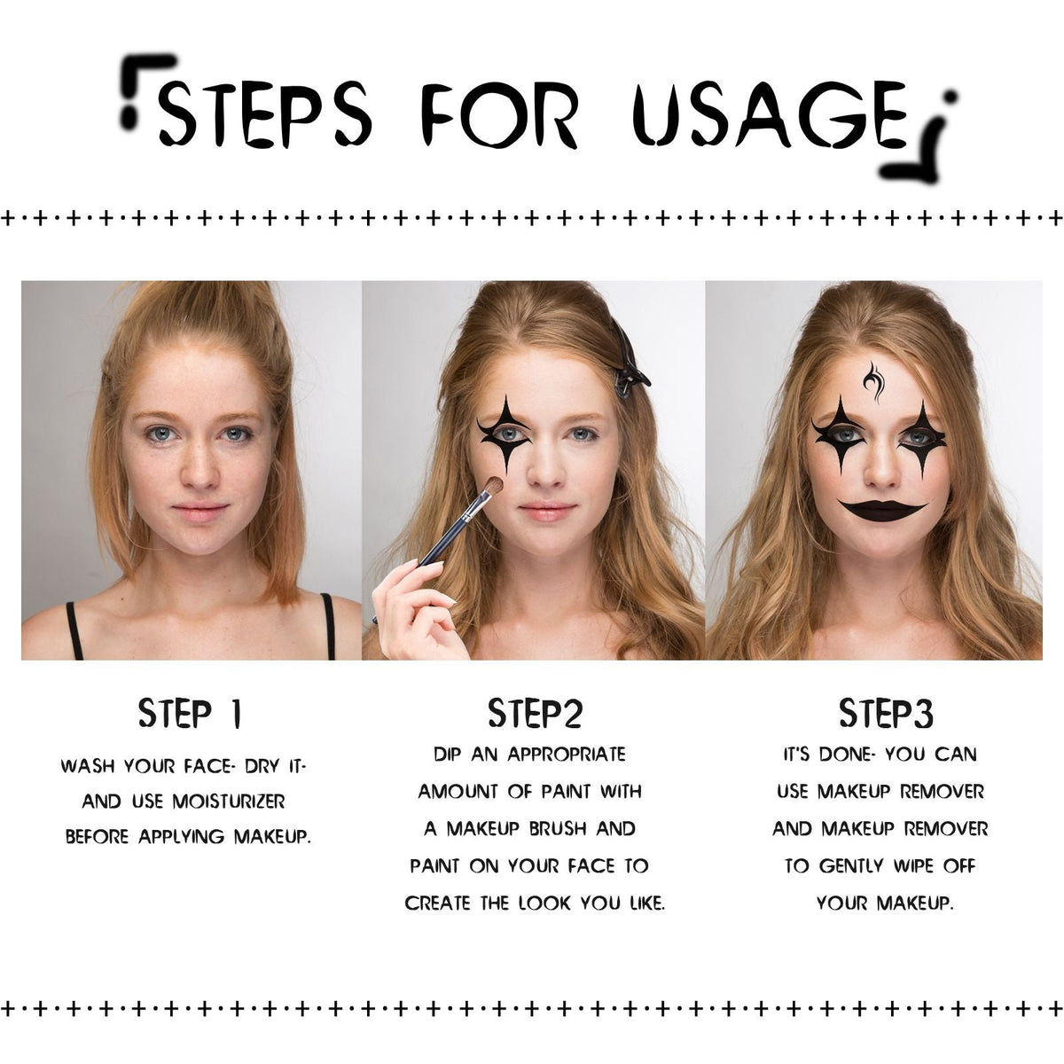 Black White Face Body Paint Halloween Cosplay Makeup Kit With Brush For Dress Up