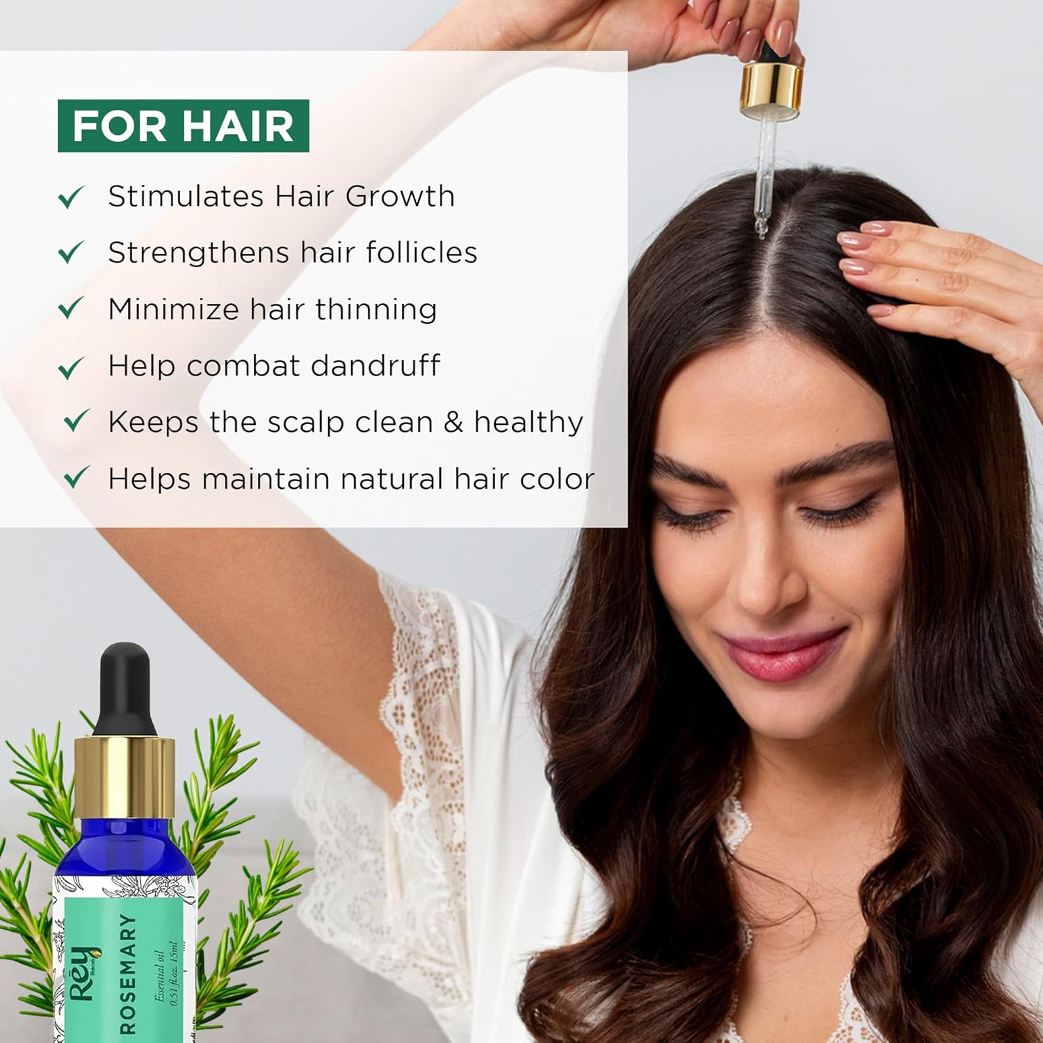 Rey Naturals Rosemary essential oil for hair growth, Skin and Aroma  15 ml