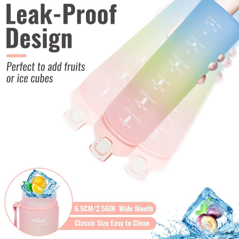 Plastic Water Bottle Leakproof Drink Bottle With Time Marker For Fitness Sports