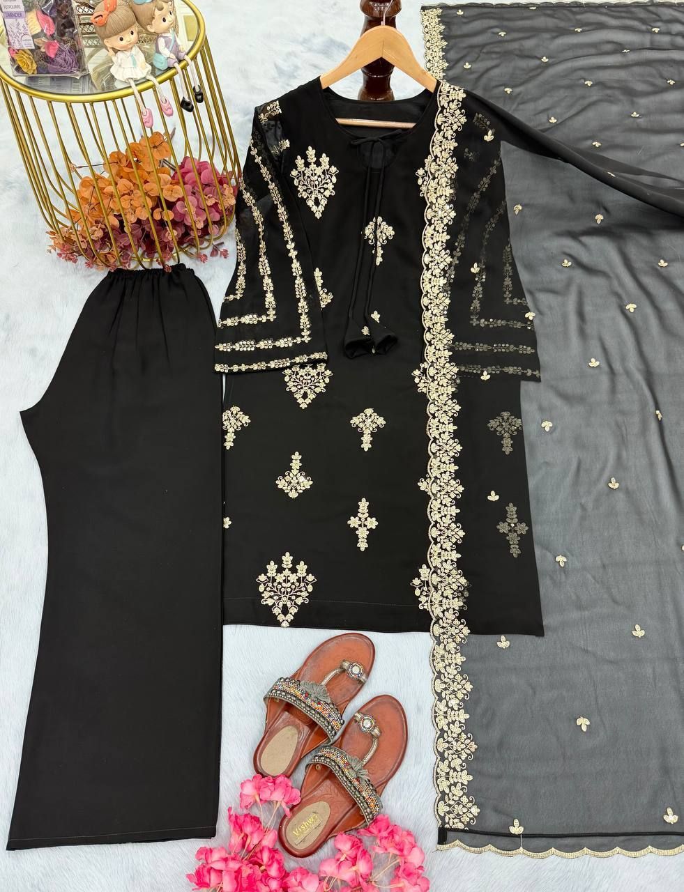 Fab Zone Women’s Designer Party Wear Look Top Plazzo & Dupatta Set
