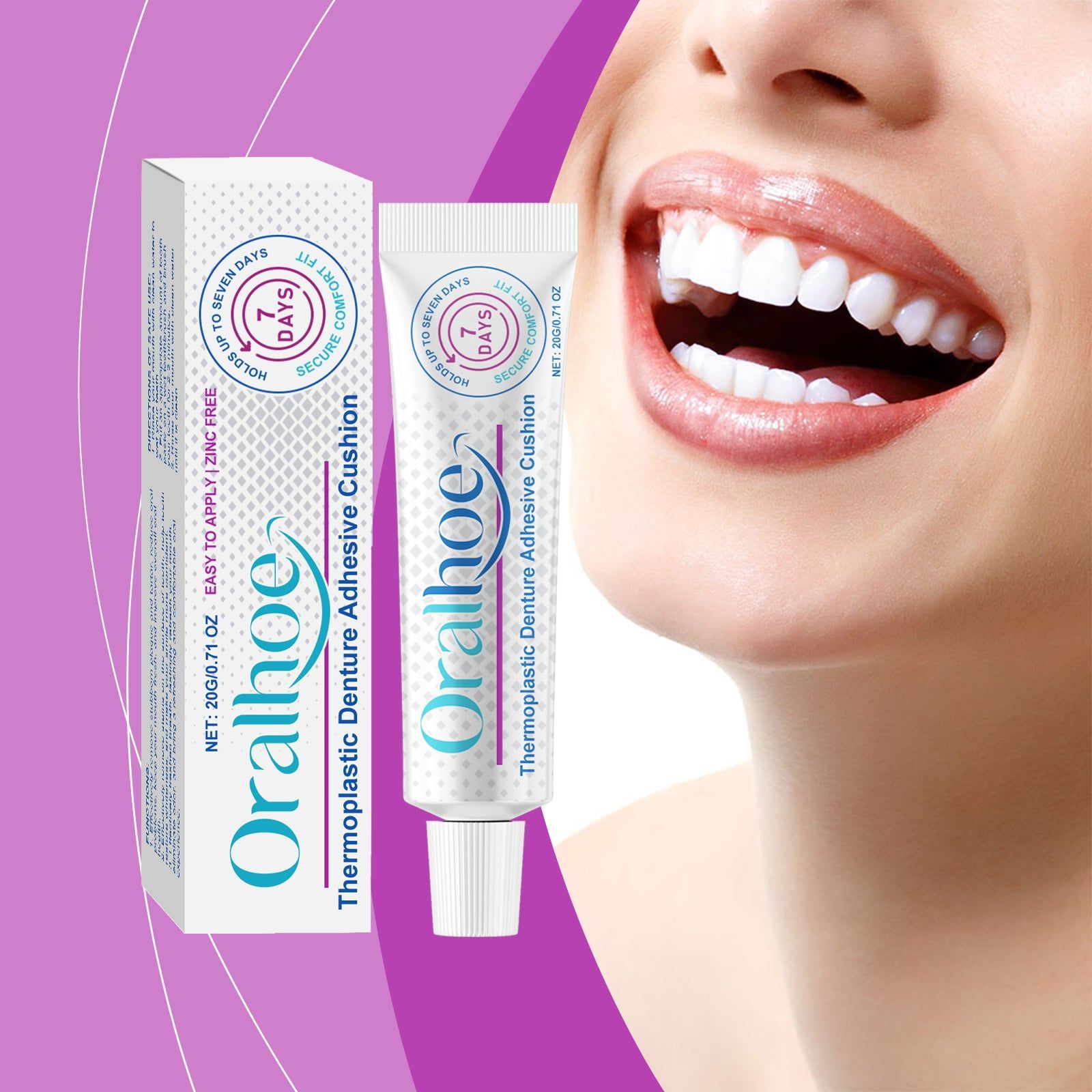 Denture Fixative, Long-Lasting Adhesive for Comfortable Denture Care, Up to 7 Days ,20g