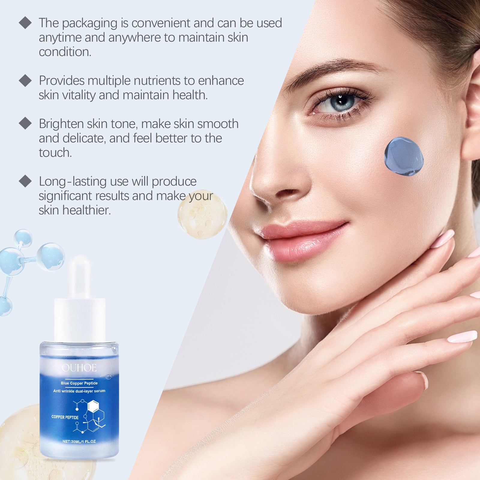 Blue Copper Peptide Facial Essence, Anti-Aging, Hydrating, Skin Firming, Brightening, Facial Care ,30ml