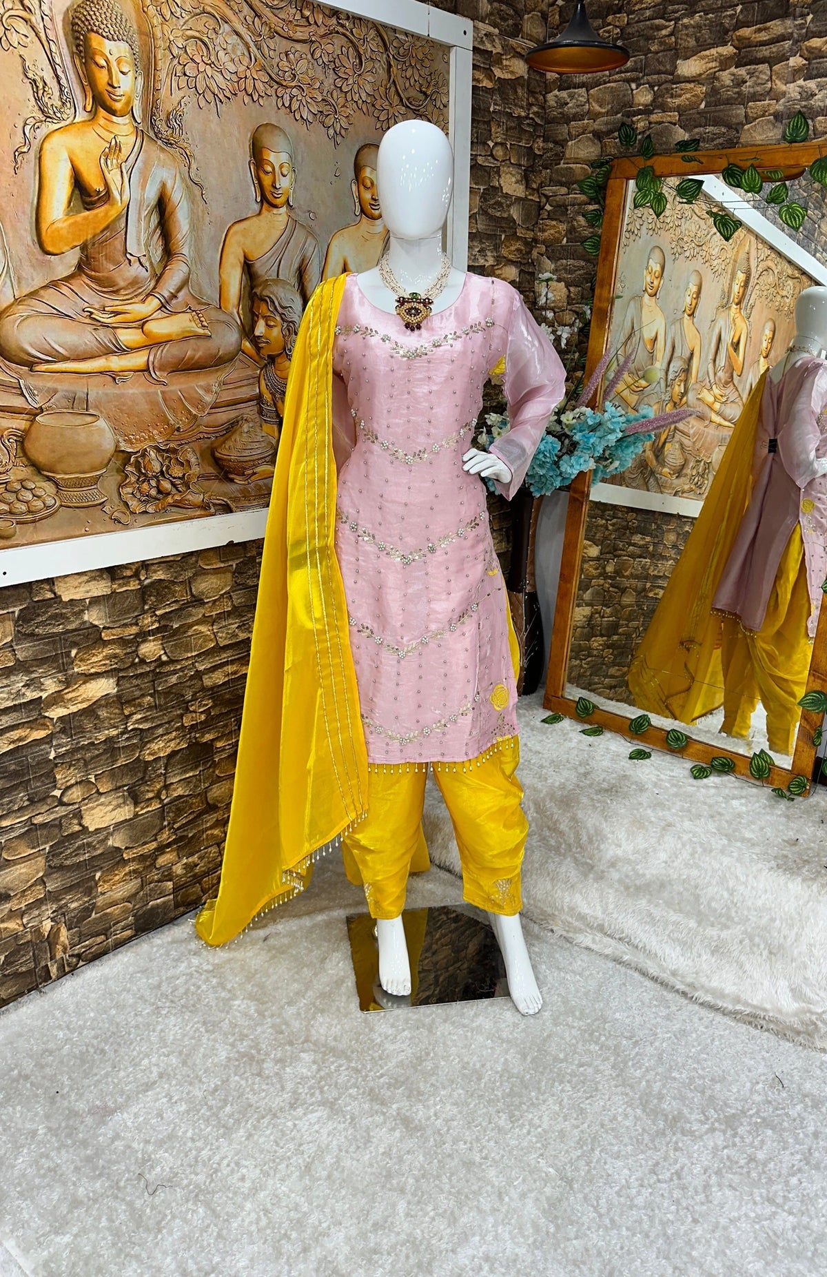 Fab Zone Beautiful Party Wear Top Dhoti And Dupatta With Moti Work