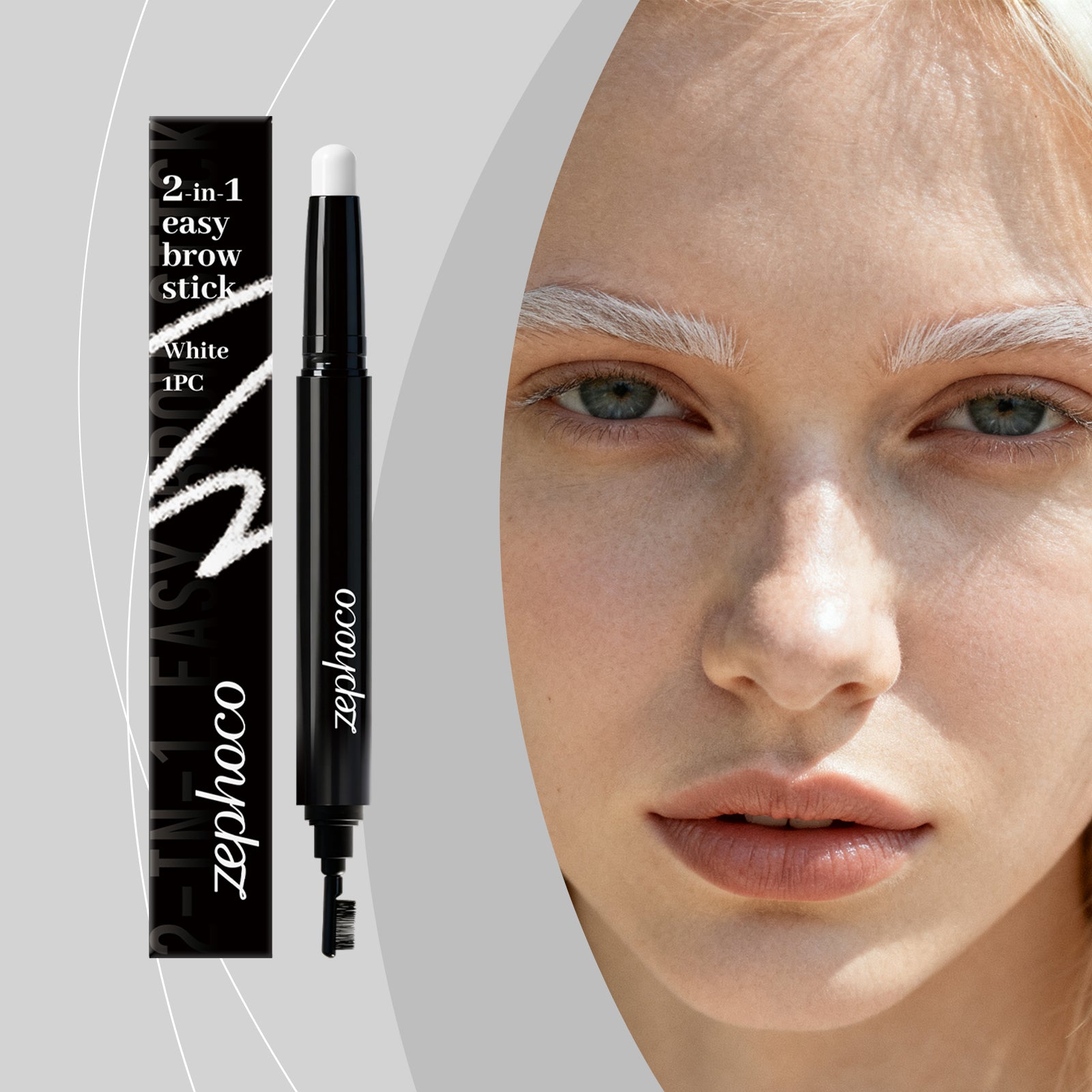 White Dual-Head Eyebrow Pencil, Natural, Long-Lasting, Easy to Use ,1pcs