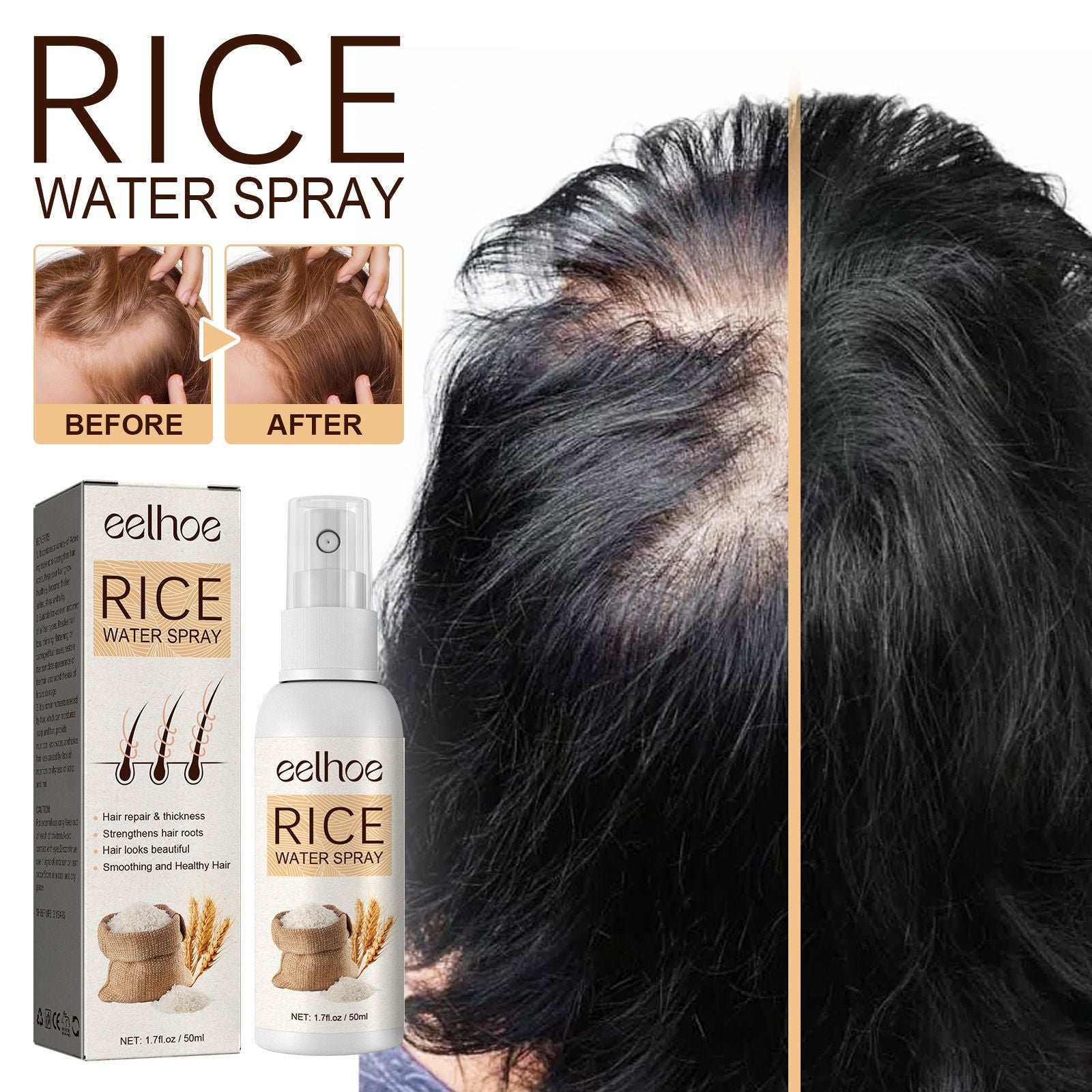 Rice Hair Care Spray Leave-In for Frizzy Hair 50ml