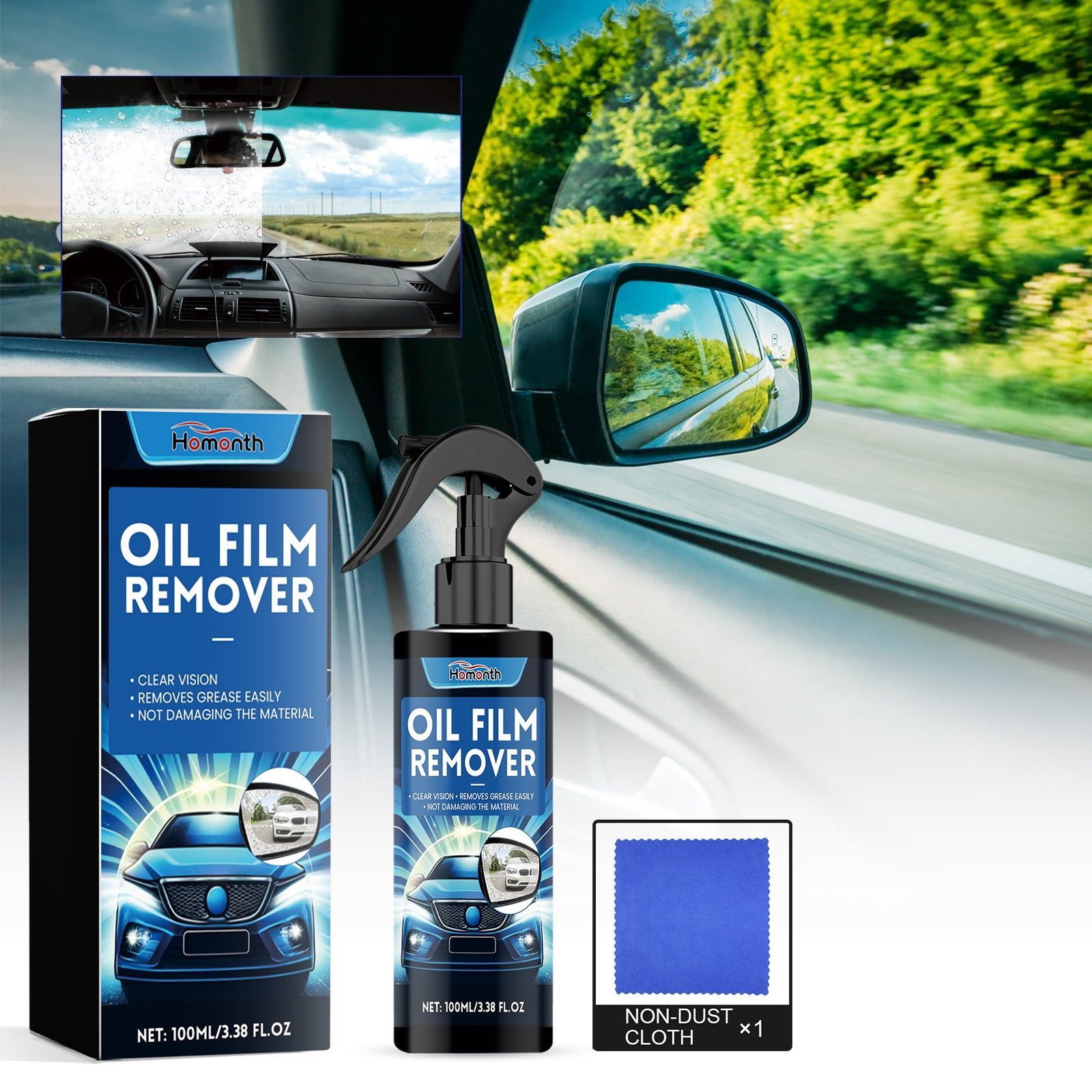 Car Windshield Cleaner, Oil Film & Dust Remover, Easy Car Cleaning Solution ,1set