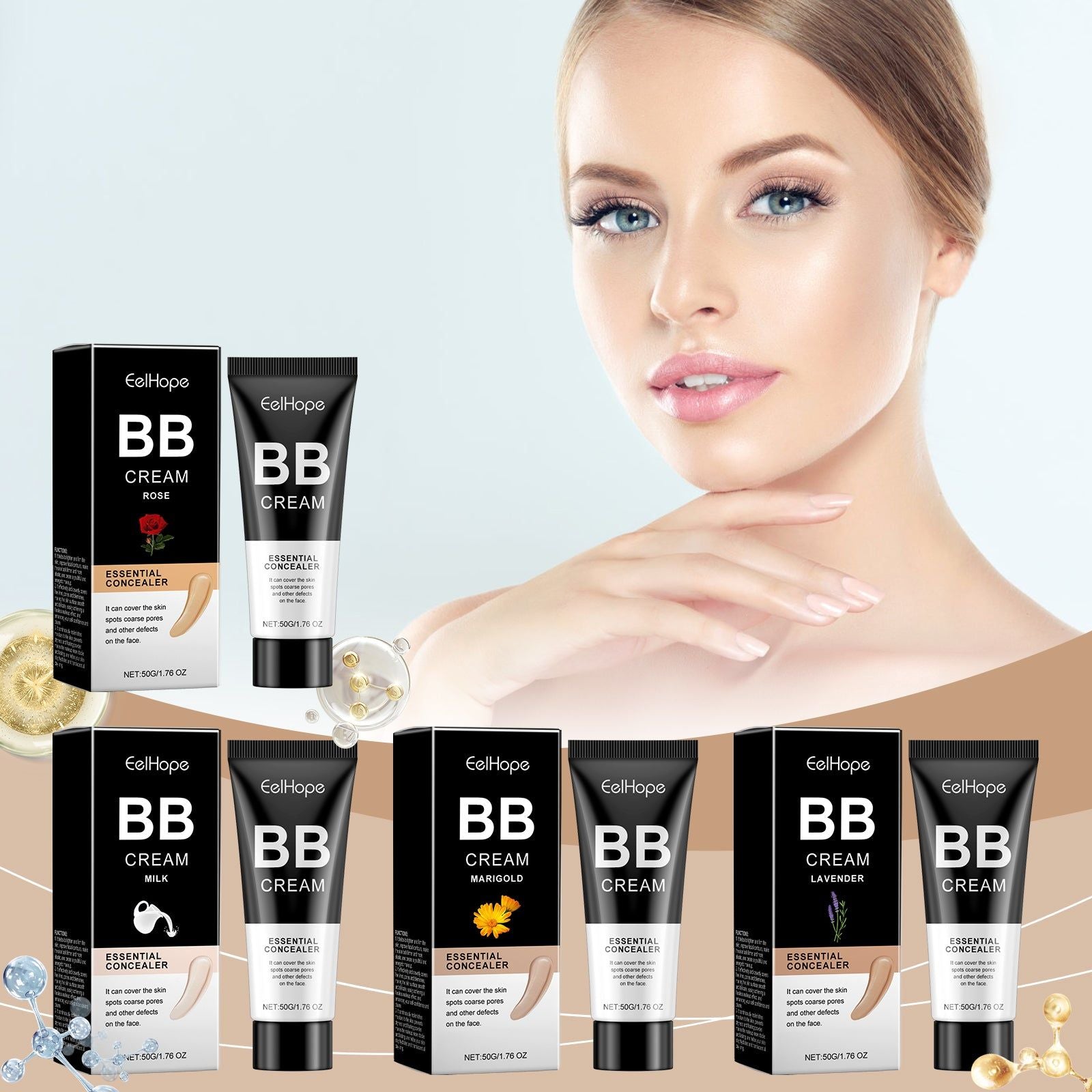 BB Cream for Facial Care, Oil Control, Brightening, Lightweight, Flawless Skin ,50g