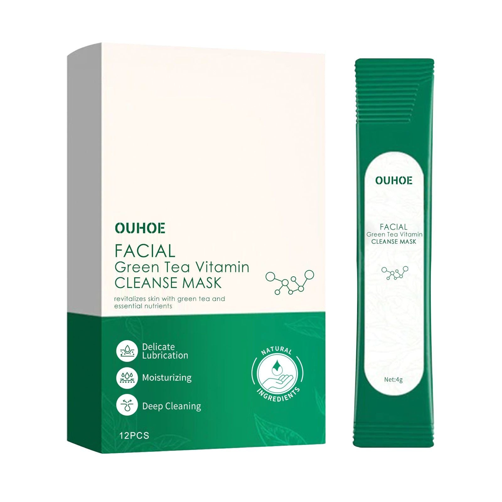 Deep Cleaning Green Tea Vitamin Mask for Acne, Pores, Hydration, Clear Skin ,12pcs