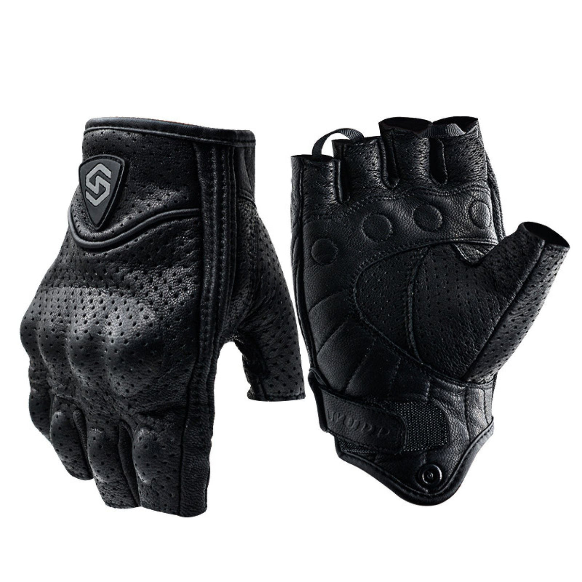 2Pcs Half Finger Gloves Faux Leather Knuckle Protection Motorcycle Gloves