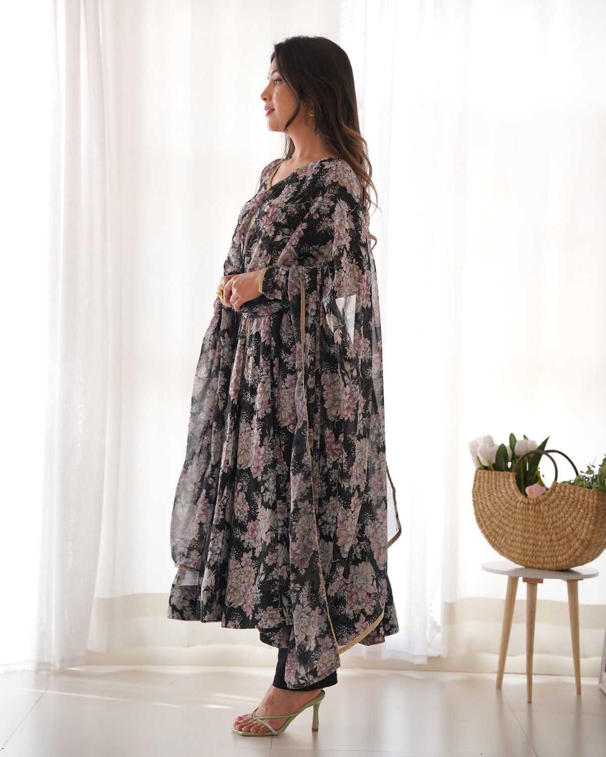 Fab Zone Party Wear Anarkali Gown With Pent And Dupatta