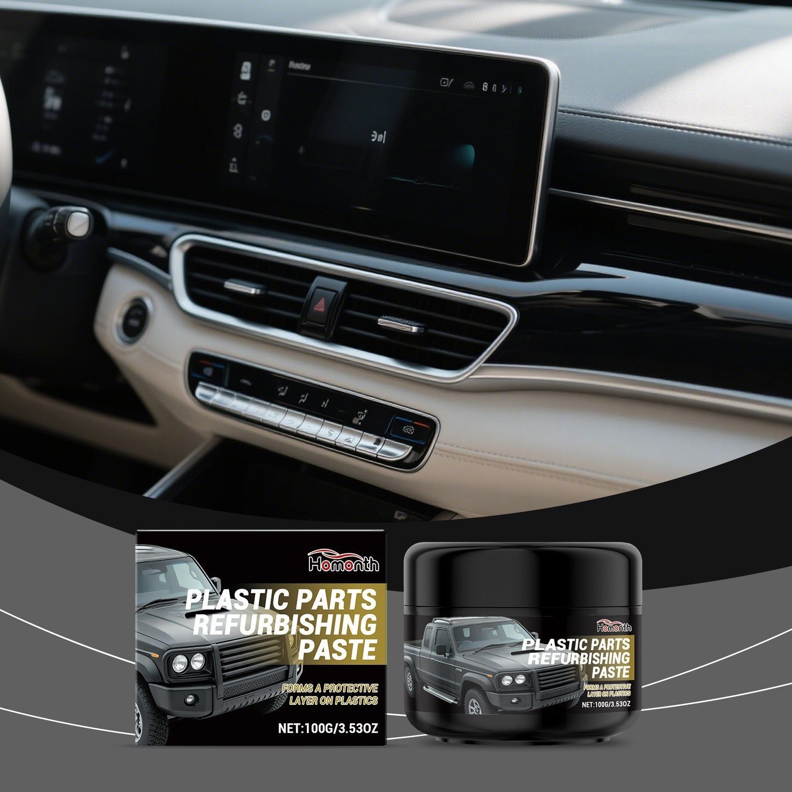 Car Interior Refurbishment Paste, Luster Rejuvenation, Easy Plastic Care, Multi-Material Restoration ,100g