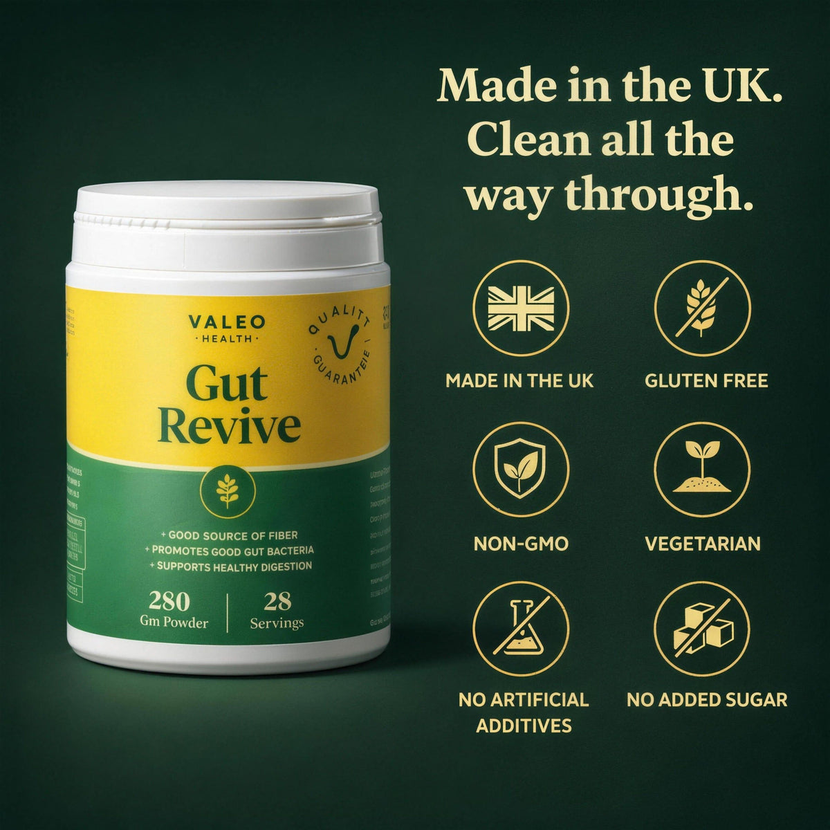 Valeo Gut Revive Powder - Psyllium Husk, Prebiotics & Probiotics - 280g