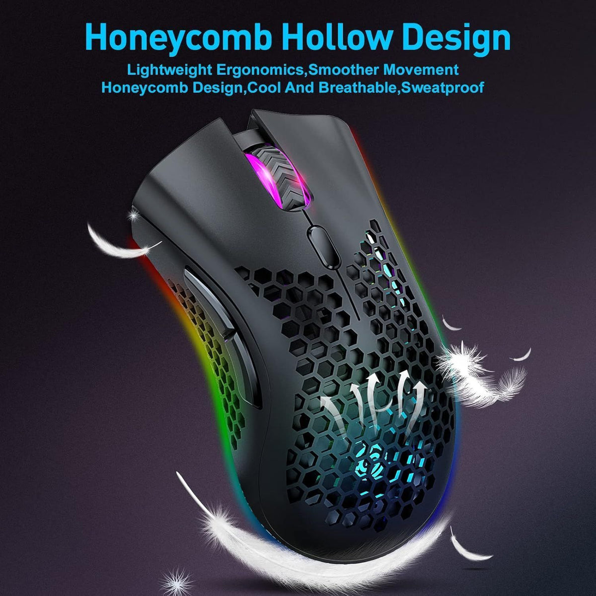 Wireless Gaming Mouse Honeycomb Design Rechargeable RGB Backlight Computer Mouse