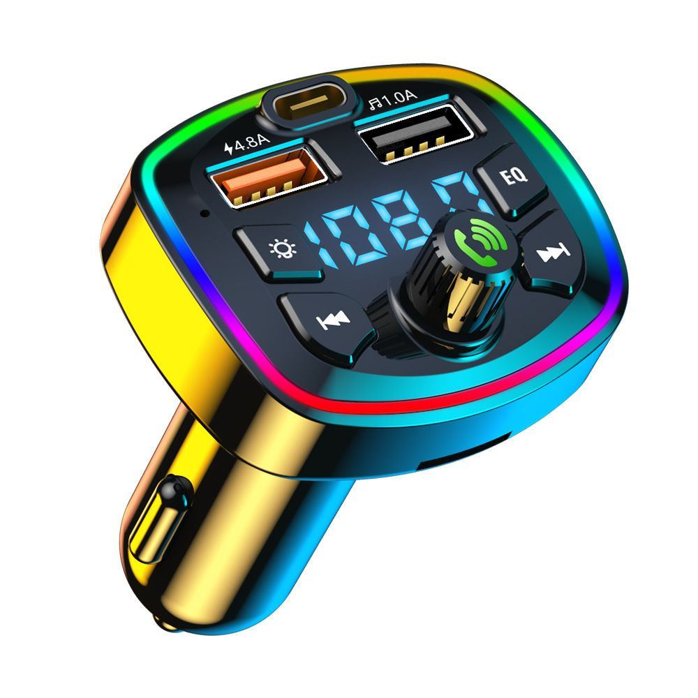 Car Bluetooth 5.0 FM Transmitter Dual USB Port Fast PD Car Charger Radio Adapter