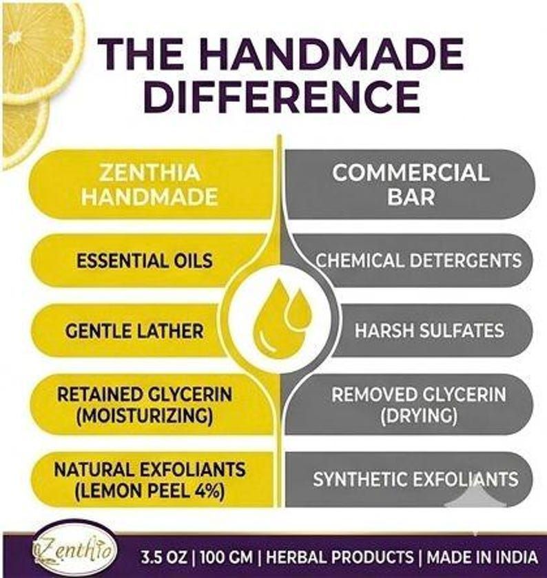 Trustmeds Handmade Lemon Herbal Soap with Vitamin C Tulsi & Neem
